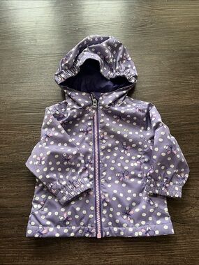Baby Girl Purple Polka Dot Hooded Rain Jacket Size 12 Month